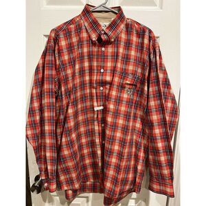 Cinch Plaid Shirt Mens Size Large Long Sleeve Button Down Western‎ Rodeo Red